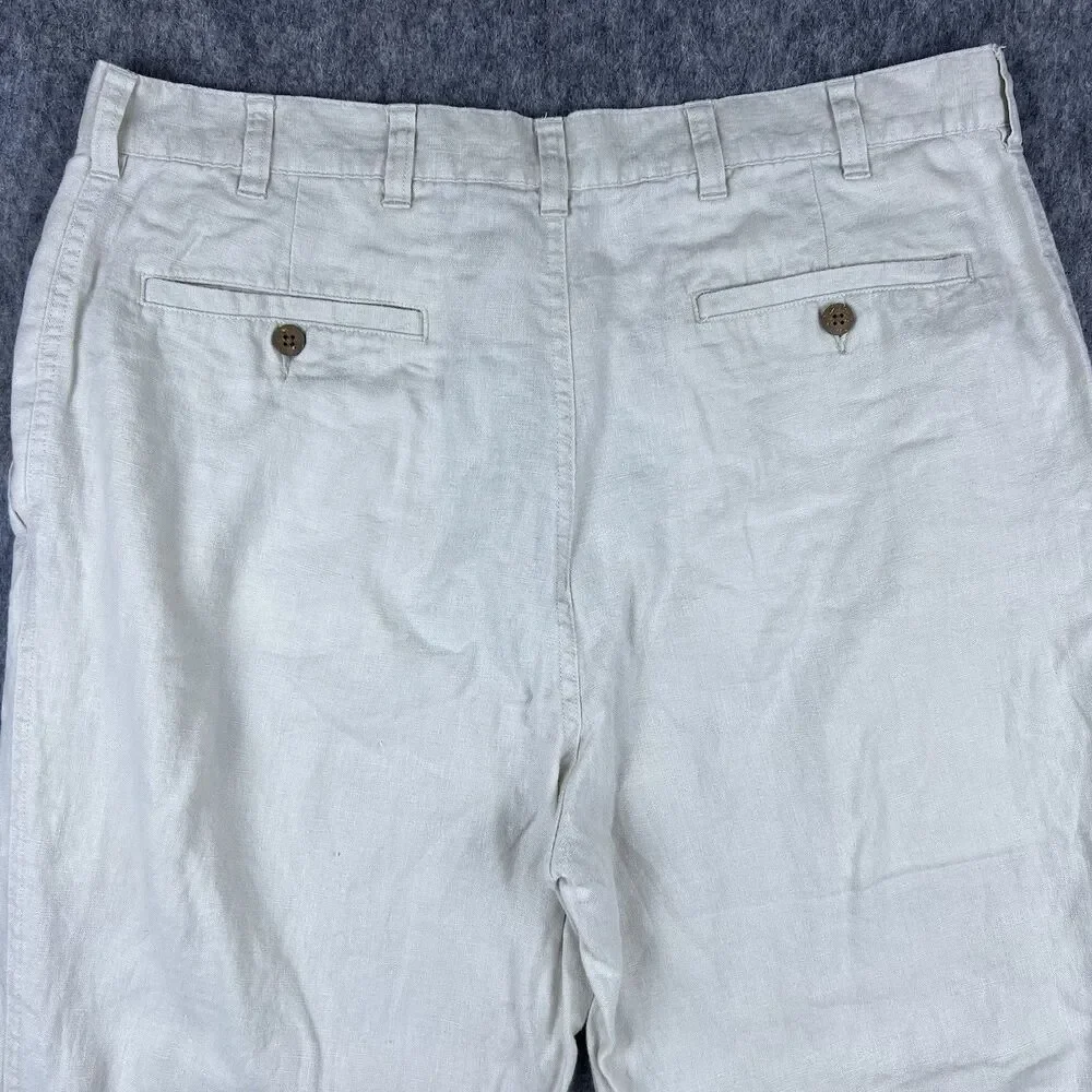 Jos A Bank Men's Travelers Pants 100% Linen Straight Leg Tan Khaki Size 38x30